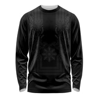 Philippines Barong Style Long Sleeve Shirt with Polynesian Art and Leaf Motif Black Color LT03 Unisex Black - Polynesian Pride