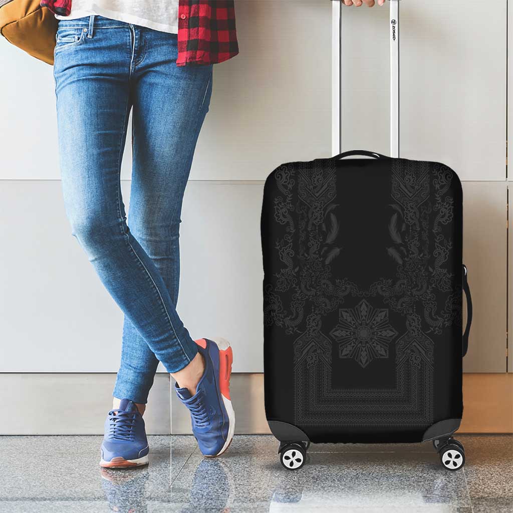 Philippines Barong Style Luggage Cover with Polynesian Art and Leaf Motif Black Color LT03 - Polynesian Pride