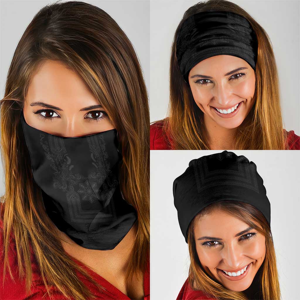 Philippines Barong Style Neck Gaiter with Polynesian Art and Leaf Motif Black Color LT03 - Polynesian Pride