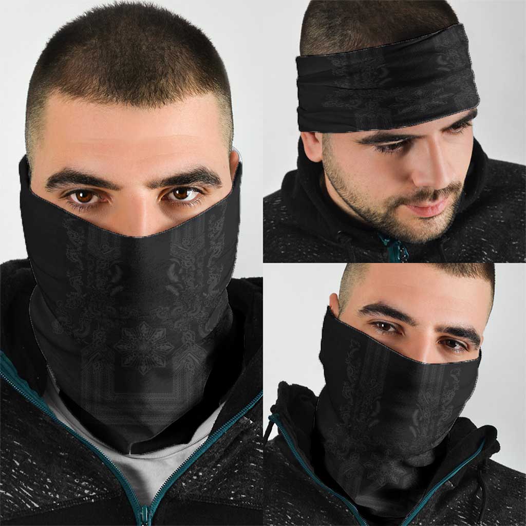 Philippines Barong Style Neck Gaiter with Polynesian Art and Leaf Motif Black Color LT03 - Polynesian Pride