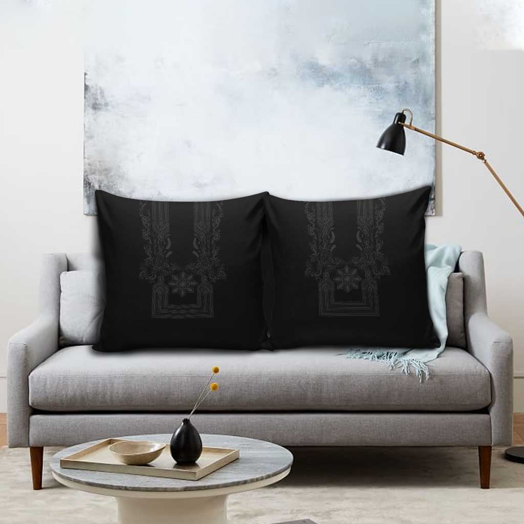 Philippines Barong Style Pillow Cover with Polynesian Art and Leaf Motif Black Color LT03 - Polynesian Pride