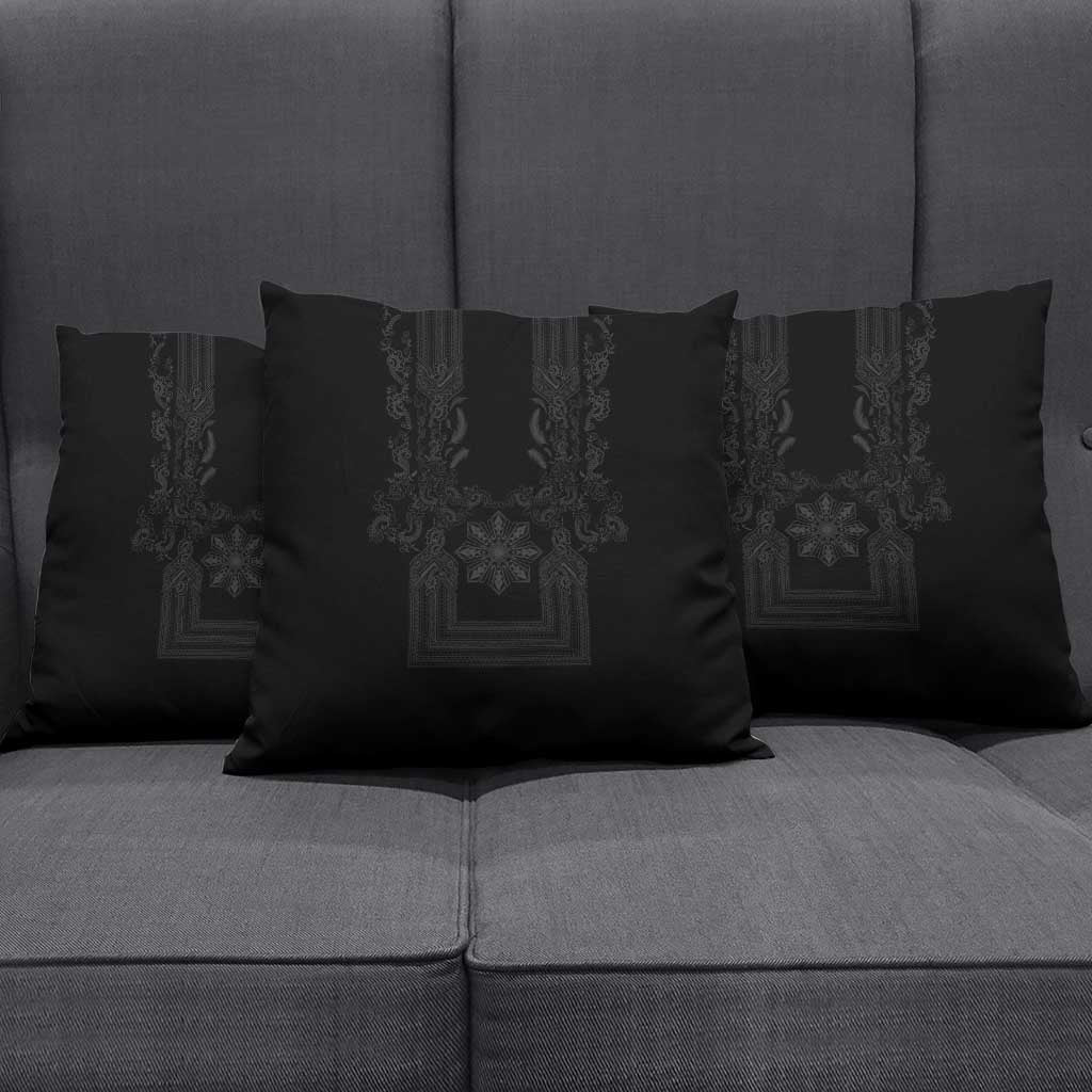 Philippines Barong Style Pillow Cover with Polynesian Art and Leaf Motif Black Color LT03 - Polynesian Pride