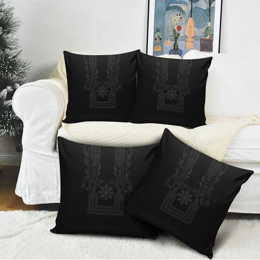 Philippines Barong Style Pillow Cover with Polynesian Art and Leaf Motif Black Color LT03 - Polynesian Pride