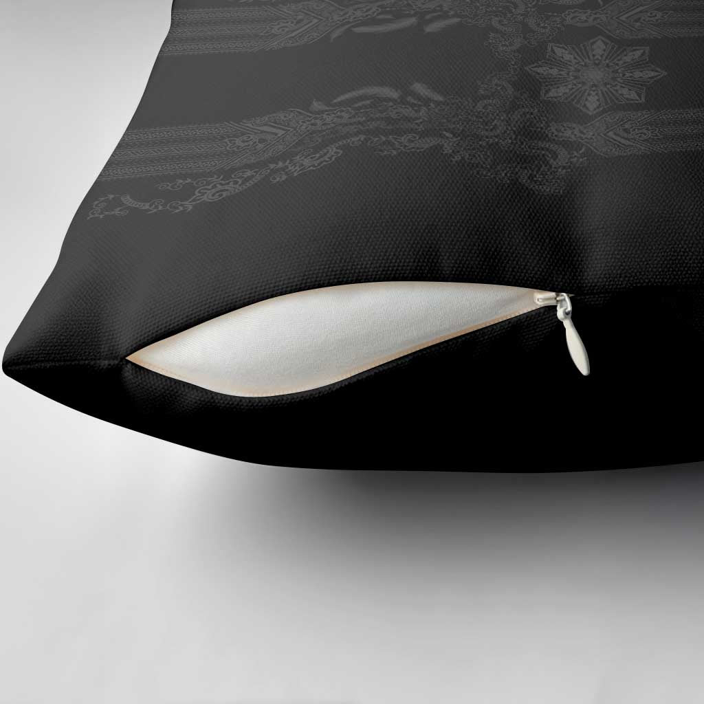 Philippines Barong Style Pillow Cover with Polynesian Art and Leaf Motif Black Color LT03 - Polynesian Pride