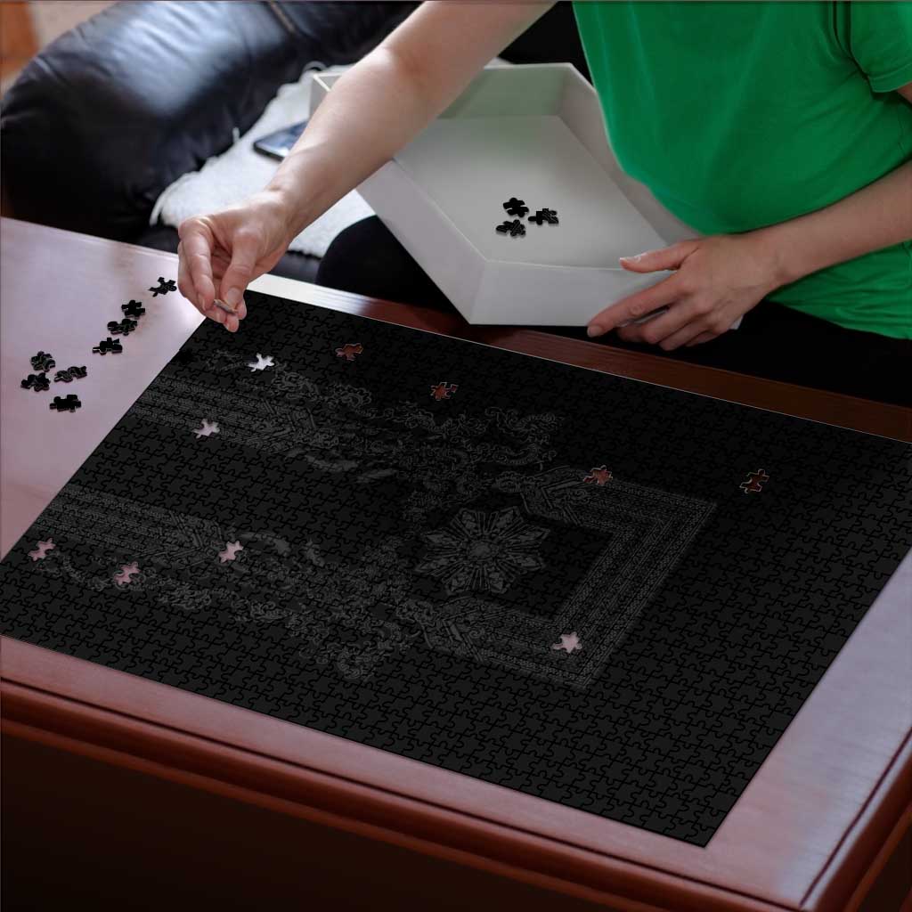 Philippines Barong Style Puzzle with Polynesian Art and Leaf Motif Black Color LT03 - Polynesian Pride