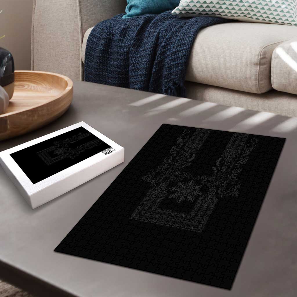 Philippines Barong Style Puzzle with Polynesian Art and Leaf Motif Black Color LT03 - Polynesian Pride