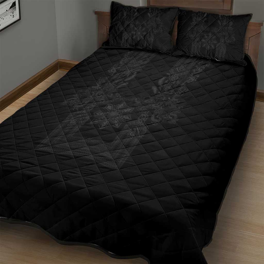 Philippines Barong Style Quilt Bed Set with Polynesian Art and Leaf Motif Black Color LT03 - Polynesian Pride