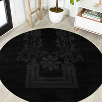 Philippines Barong Style Round Carpet with Polynesian Art and Leaf Motif Black Color