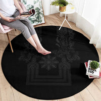 Philippines Barong Style Round Carpet with Polynesian Art and Leaf Motif Black Color