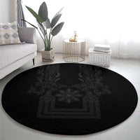 Philippines Barong Style Round Carpet with Polynesian Art and Leaf Motif Black Color