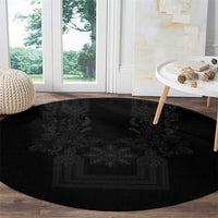 Philippines Barong Style Round Carpet with Polynesian Art and Leaf Motif Black Color