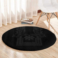 Philippines Barong Style Round Carpet with Polynesian Art and Leaf Motif Black Color