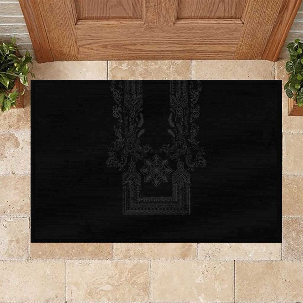 Philippines Barong Style Rubber Doormat with Polynesian Art and Leaf Motif Black Color LT03 Black - Polynesian Pride