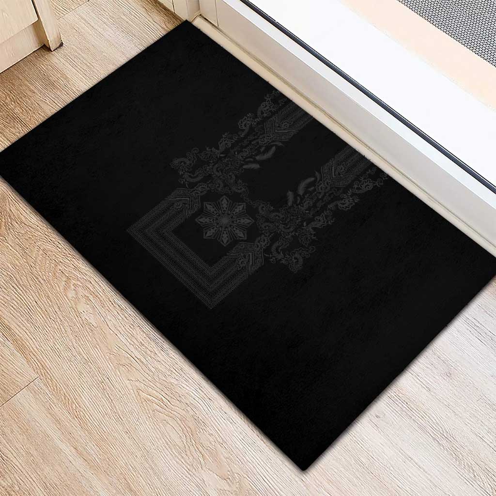 Philippines Barong Style Rubber Doormat with Polynesian Art and Leaf Motif Black Color LT03 - Polynesian Pride