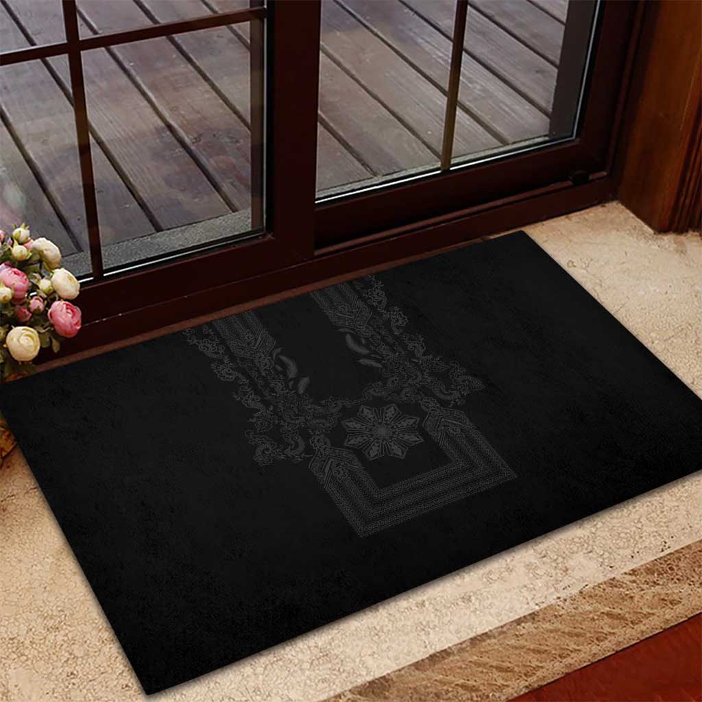 Philippines Barong Style Rubber Doormat with Polynesian Art and Leaf Motif Black Color LT03 - Polynesian Pride