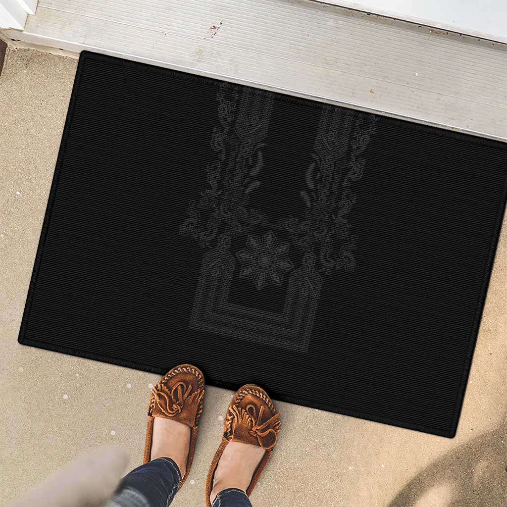 Philippines Barong Style Rubber Doormat with Polynesian Art and Leaf Motif Black Color LT03 - Polynesian Pride