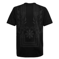Philippines Barong Style Rugby Jersey with Polynesian Art and Leaf Motif Black Color LT03 - Polynesian Pride