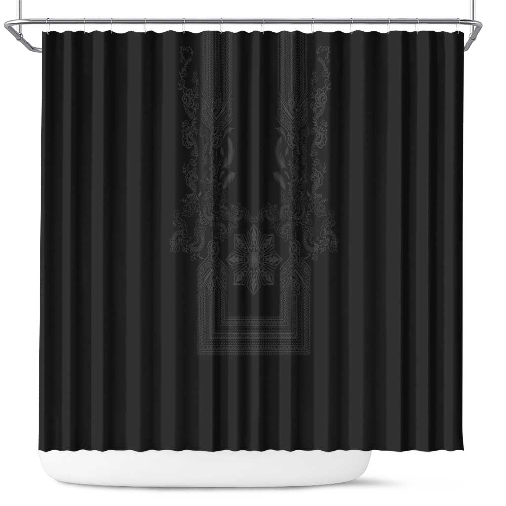 Philippines Barong Style Shower Curtain with Polynesian Art and Leaf Motif Black Color LT03 Black - Polynesian Pride