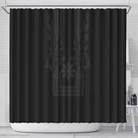 Philippines Barong Style Shower Curtain with Polynesian Art and Leaf Motif Black Color LT03 - Polynesian Pride