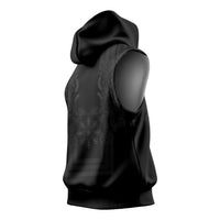 Philippines Barong Style Sleeveless Hoodie with Polynesian Art and Leaf Motif Black Color LT03 - Polynesian Pride