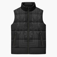 Philippines Barong Style Sleeveless Puffer Jacket with Polynesian Art and Leaf Motif Black Color LT03 Unisex Black - Polynesian Pride