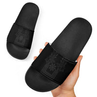 Philippines Barong Style Slide Sandals with Polynesian Art and Leaf Motif Black Color LT03 - Polynesian Pride
