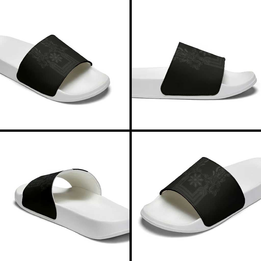 Philippines Barong Style Slide Sandals with Polynesian Art and Leaf Motif Black Color LT03 - Polynesian Pride