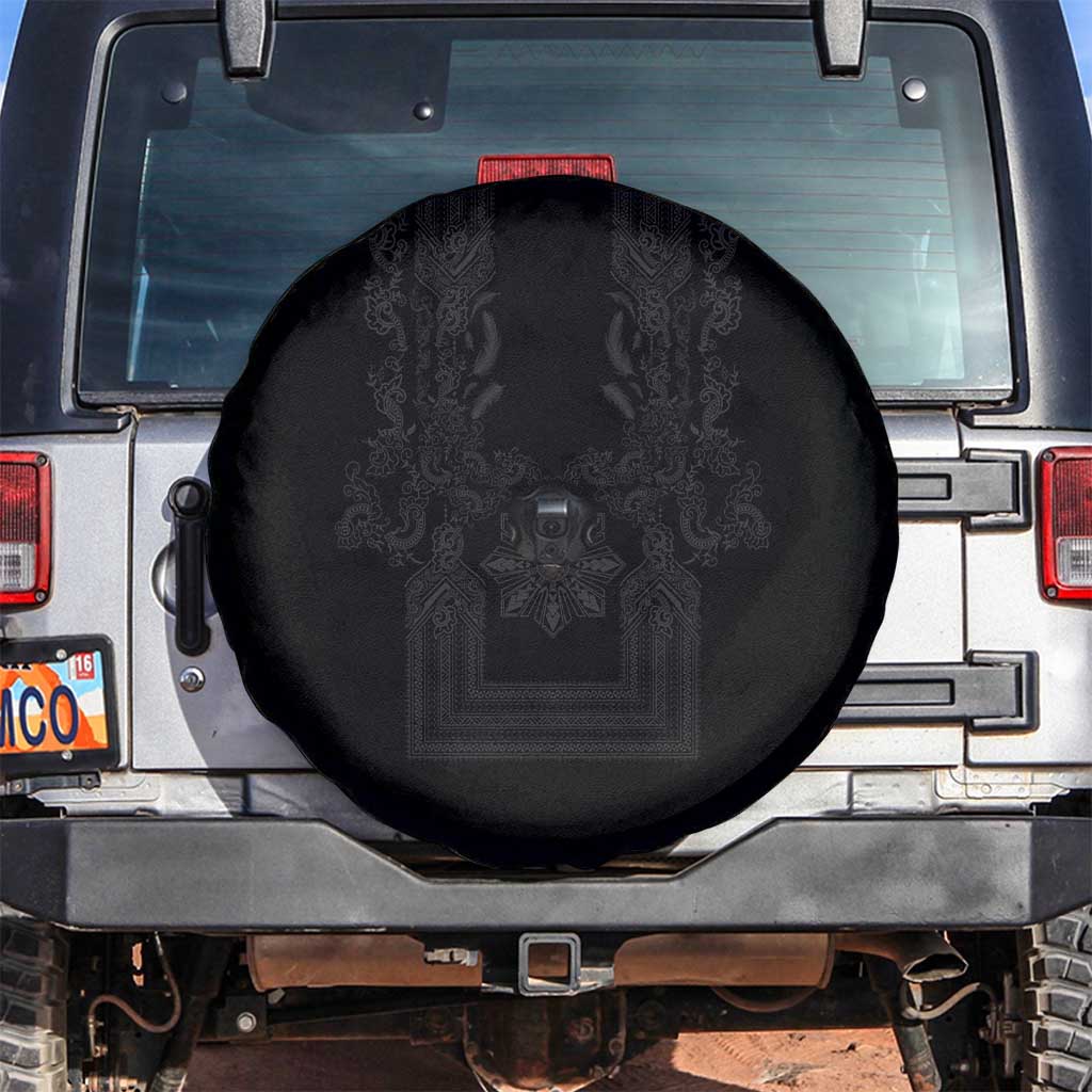 Philippines Barong Style Spare Tire Cover with Polynesian Art and Leaf Motif Black Color LT03 Black - Polynesian Pride