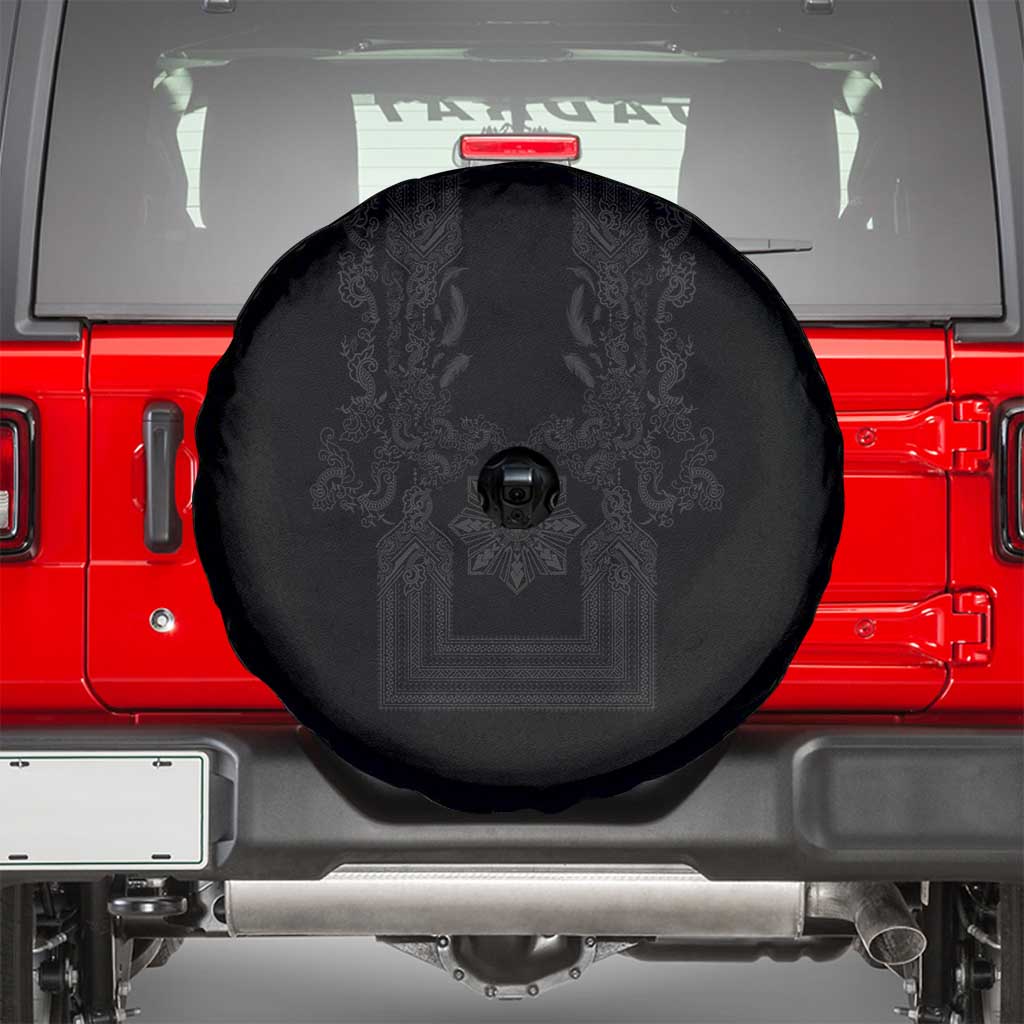 Philippines Barong Style Spare Tire Cover with Polynesian Art and Leaf Motif Black Color LT03 - Polynesian Pride