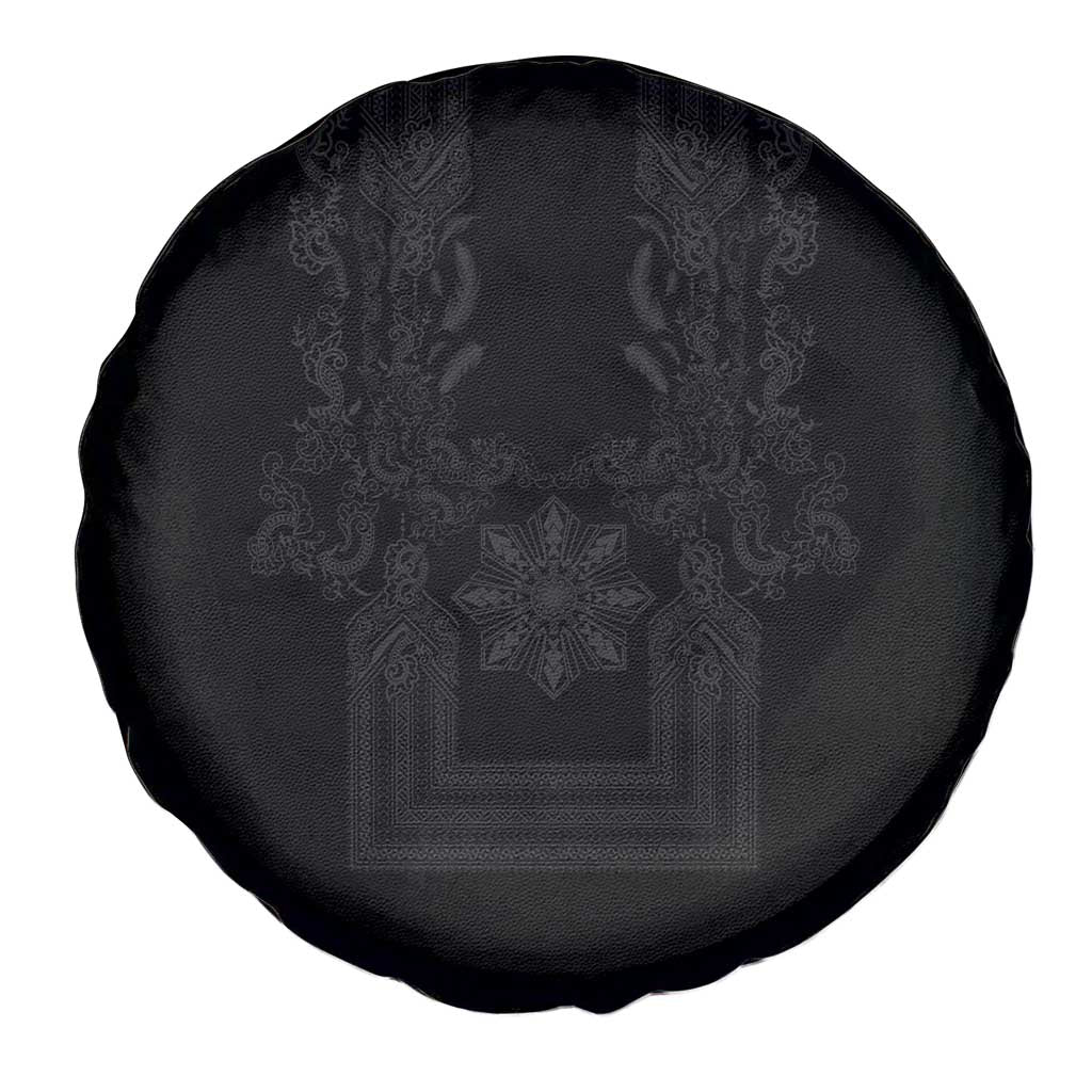 Philippines Barong Style Spare Tire Cover with Polynesian Art and Leaf Motif Black Color LT03 - Polynesian Pride