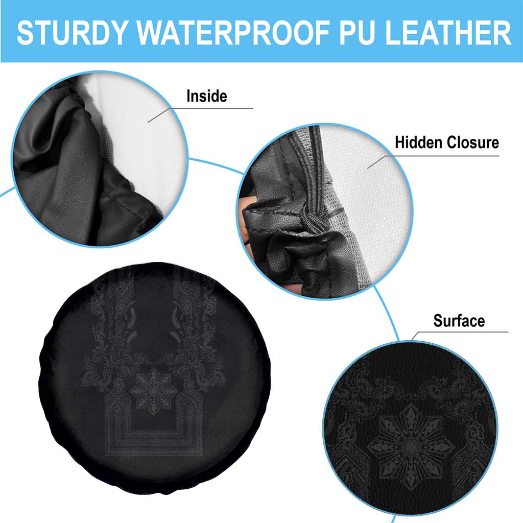 Philippines Barong Style Spare Tire Cover with Polynesian Art and Leaf Motif Black Color LT03 - Polynesian Pride