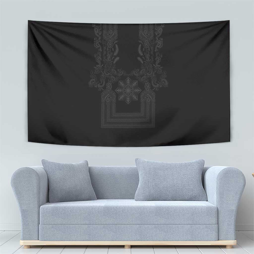 Philippines Barong Style Tapestry with Polynesian Art and Leaf Motif Black Color LT03 - Polynesian Pride