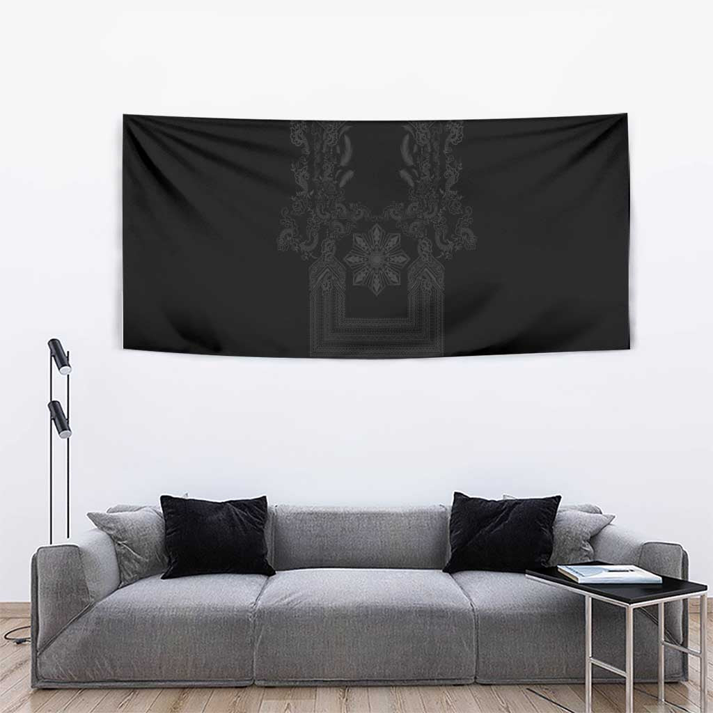 Philippines Barong Style Tapestry with Polynesian Art and Leaf Motif Black Color LT03 - Polynesian Pride