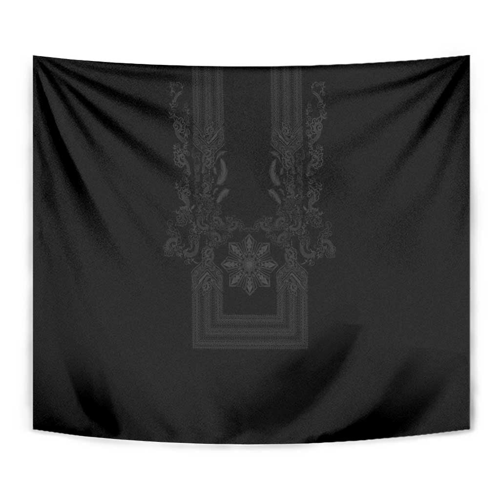 Philippines Barong Style Tapestry with Polynesian Art and Leaf Motif Black Color LT03 - Polynesian Pride