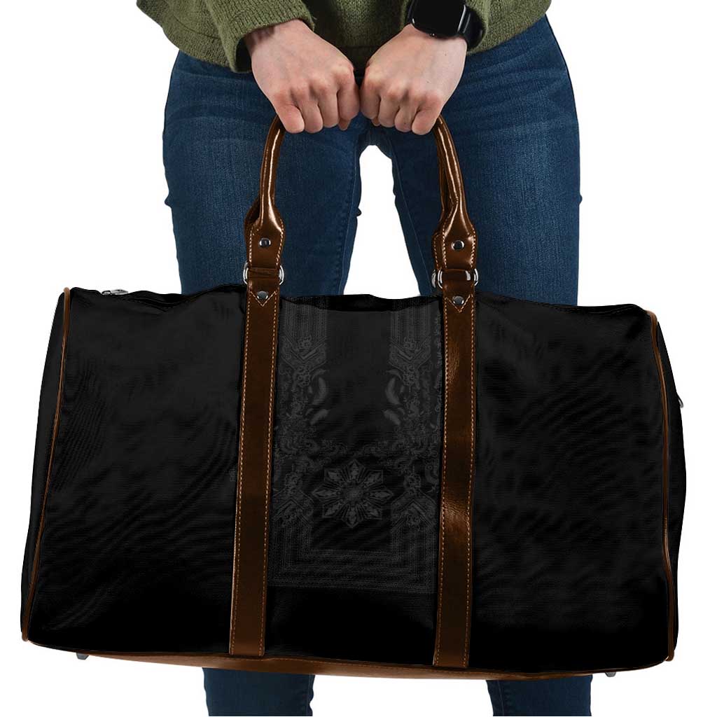 Philippines Barong Style Travel Bag with Polynesian Art and Leaf Motif Black Color LT03 Black - Polynesian Pride