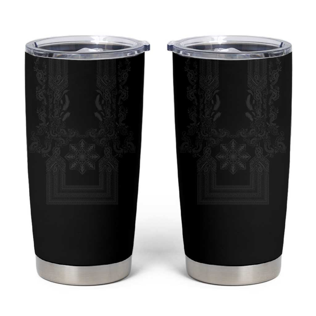 Philippines Barong Style Tumbler Cup with Polynesian Art and Leaf Motif Black Color LT03 Black - Polynesian Pride
