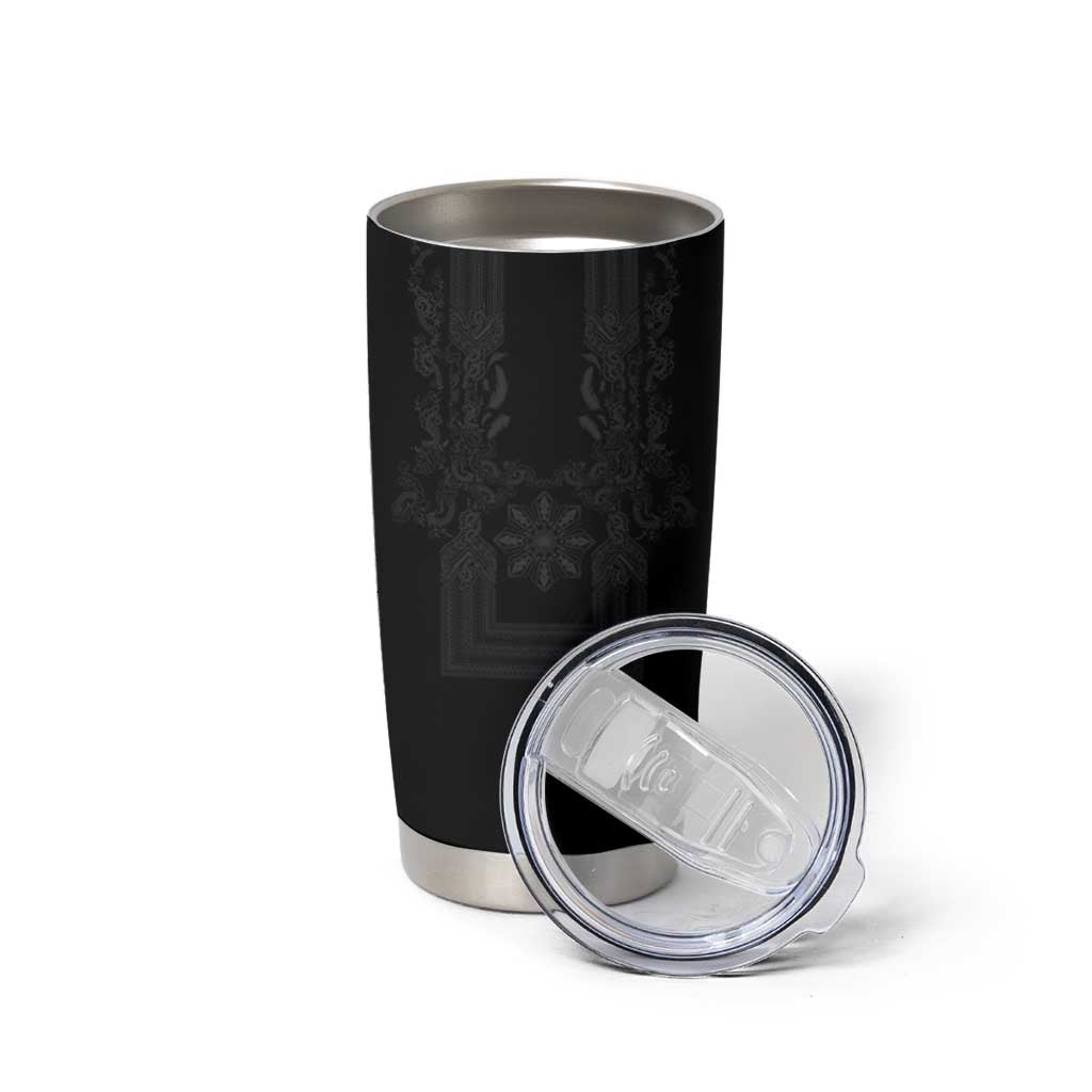 Philippines Barong Style Tumbler Cup with Polynesian Art and Leaf Motif Black Color LT03 - Polynesian Pride