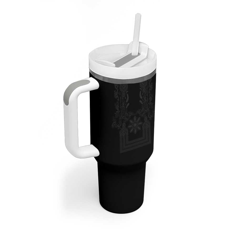 Philippines Barong Style Tumbler With Handle with Polynesian Art and Leaf Motif Black Color LT03 - Polynesian Pride
