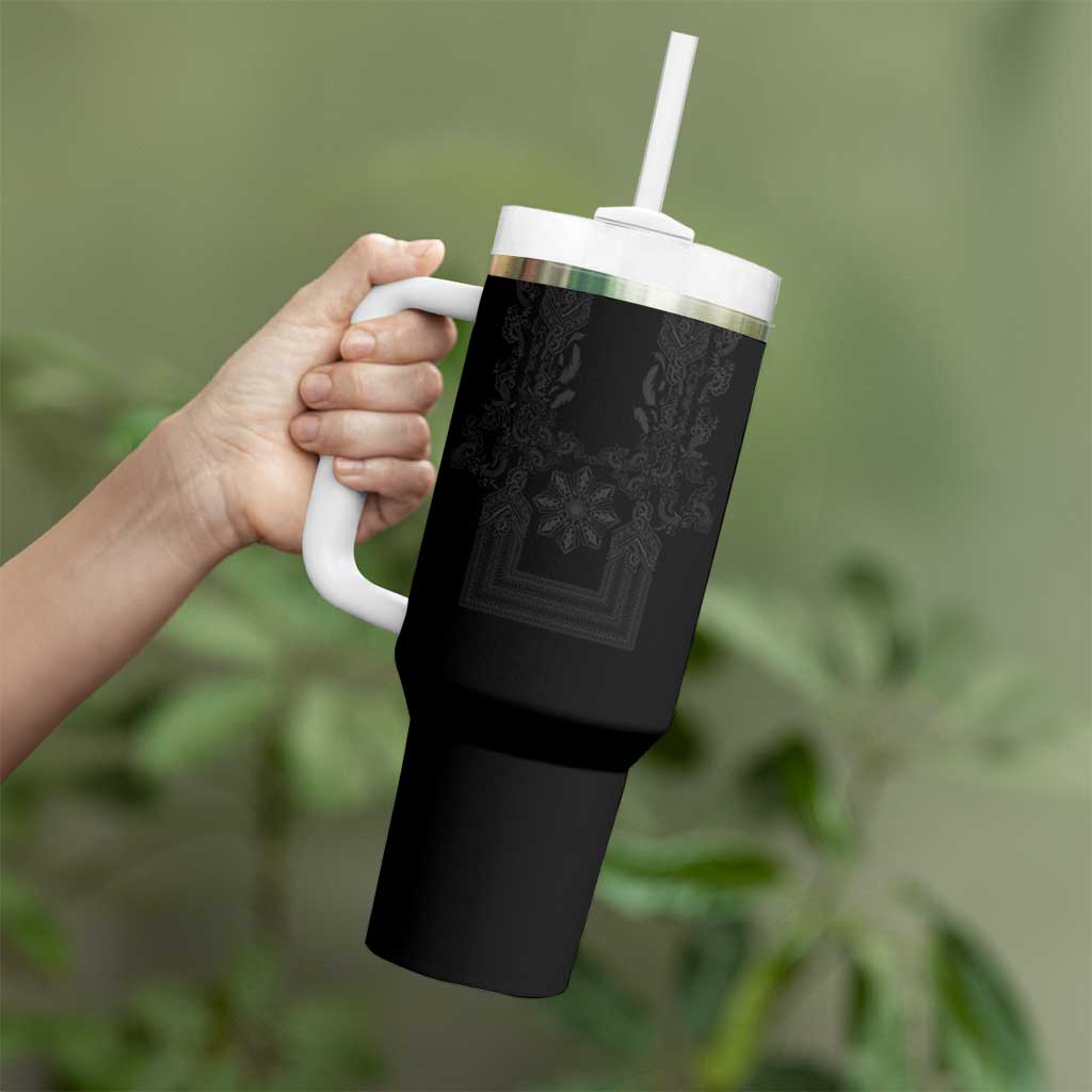 Philippines Barong Style Tumbler With Handle with Polynesian Art and Leaf Motif Black Color LT03 - Polynesian Pride