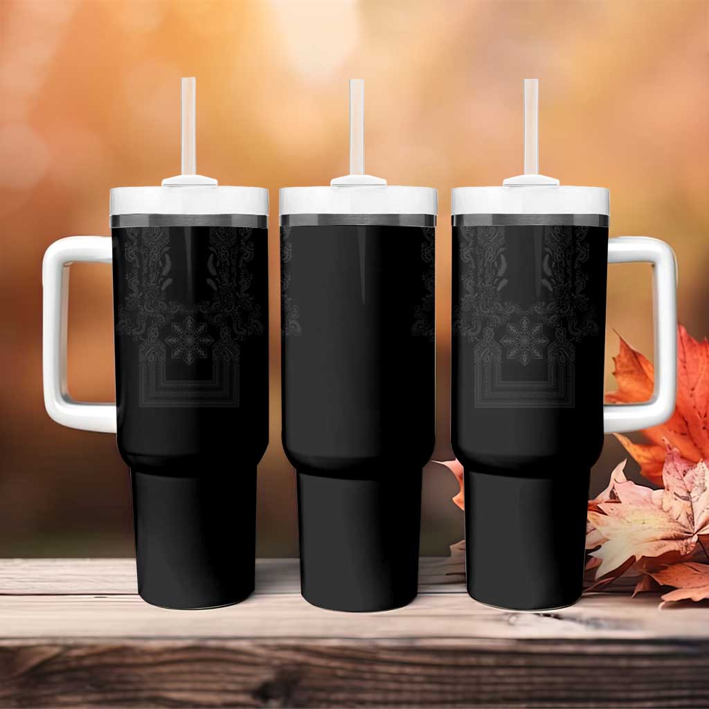 Philippines Barong Style Tumbler With Handle with Polynesian Art and Leaf Motif Black Color LT03 - Polynesian Pride