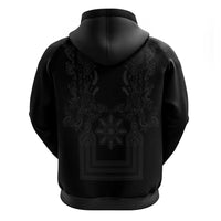 Philippines Barong Style Zip Hoodie with Polynesian Art and Leaf Motif Black Color