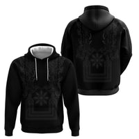 Philippines Barong Style Zip Hoodie with Polynesian Art and Leaf Motif Black Color