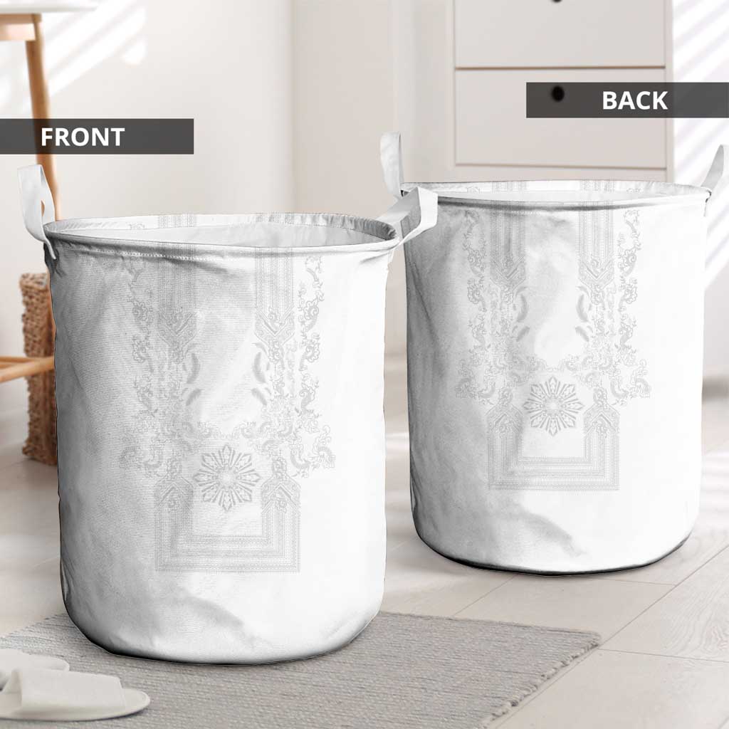 Philippines Barong Style Laundry Basket with Polynesian Art and Leaf Motif White Color LT03 - Polynesian Pride