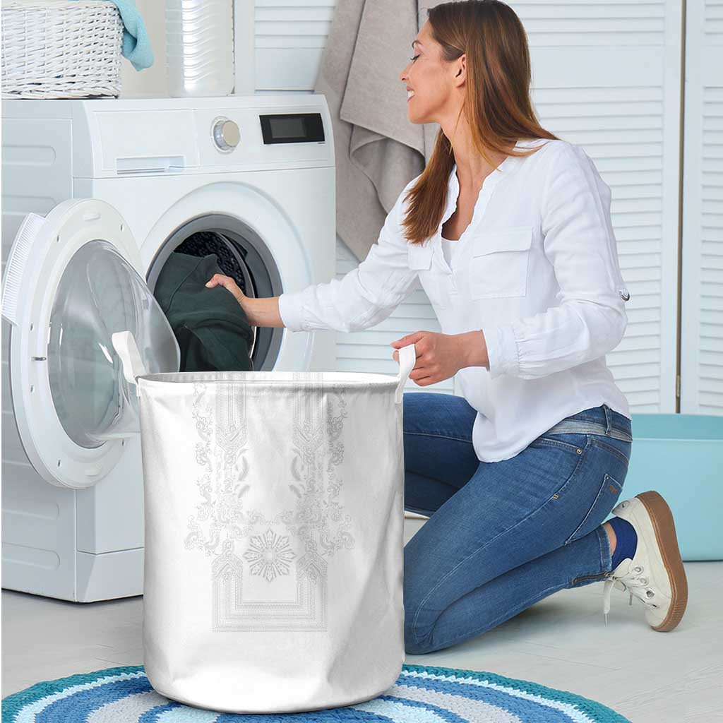 Philippines Barong Style Laundry Basket with Polynesian Art and Leaf Motif White Color LT03 - Polynesian Pride