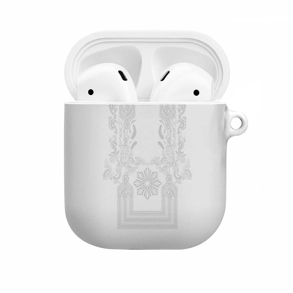 Philippines Barong Style AirPods Case with Polynesian Art and Leaf Motif White Color