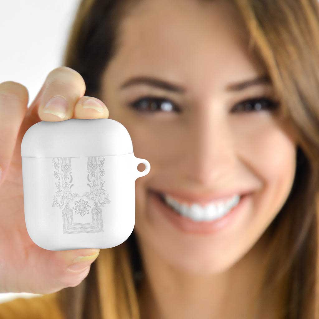 Philippines Barong Style AirPods Case with Polynesian Art and Leaf Motif White Color
