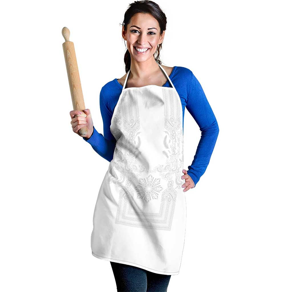 Philippines Barong Style Apron with Polynesian Art and Leaf Motif White Color LT03 - Polynesian Pride