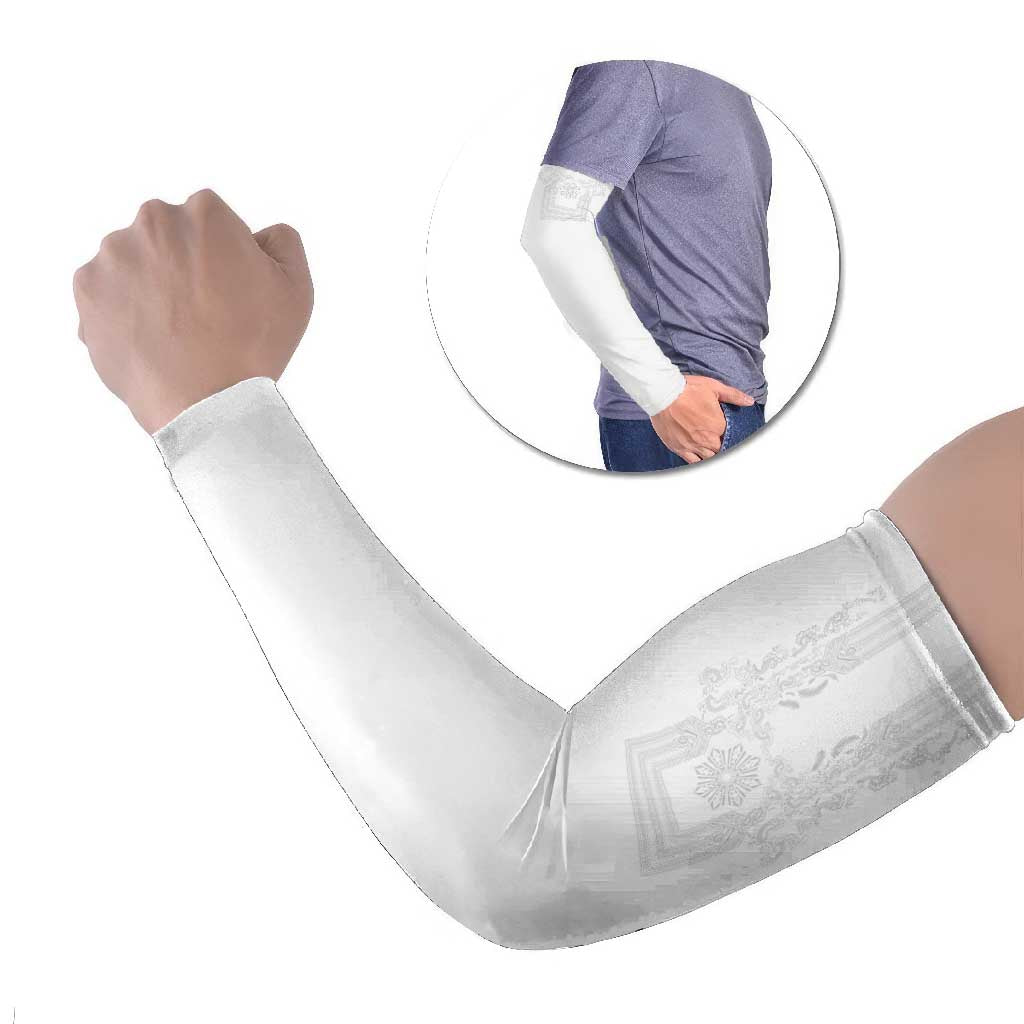 Philippines Barong Style Arm Sleeves with Polynesian Art and Leaf Motif White Color LT03 Set of 2 White - Polynesian Pride