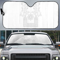 Philippines Barong Style Auto Sun Shade with Polynesian Art and Leaf Motif White Color LT03 White - Polynesian Pride