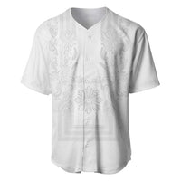 Philippines Barong Style Baseball Jersey with Polynesian Art and Leaf Motif White Color LT03 White - Polynesian Pride